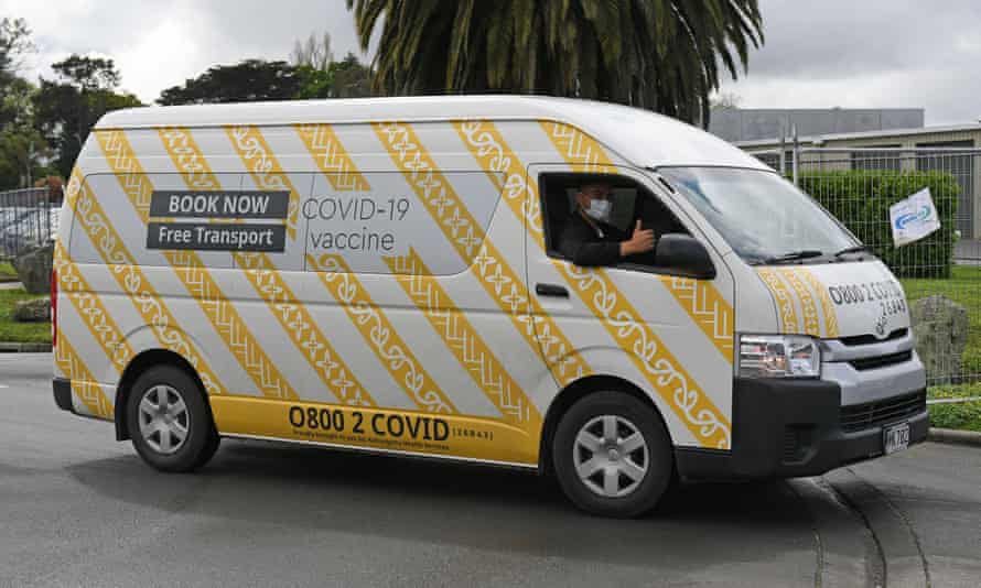 A van for transporting people to a drive-through Covid vaccination centre in Hastings