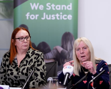 Charlotte Hennessy (left) and Margaret Aspinall speak to press after the release of the IOPC report.