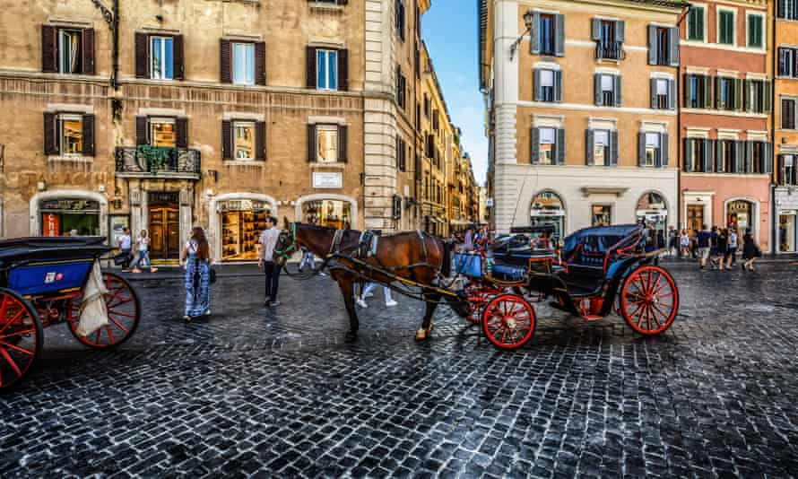 A horse and carriage for hire in Rome