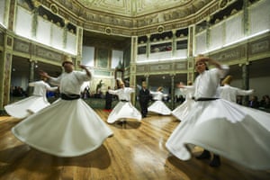 Istanbul, TurkeyDervishes perform during a ceremony marking the 745th death anniversary of Mevlana Jalaluddin al-Rumi at Galata Dervish Lodge