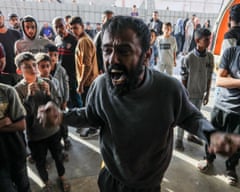 The scene at a hospital in Rafah where injured people were taken after Israeli soldiers opened fire as Palestinians were trying to reach an aid distribution point in Gaza