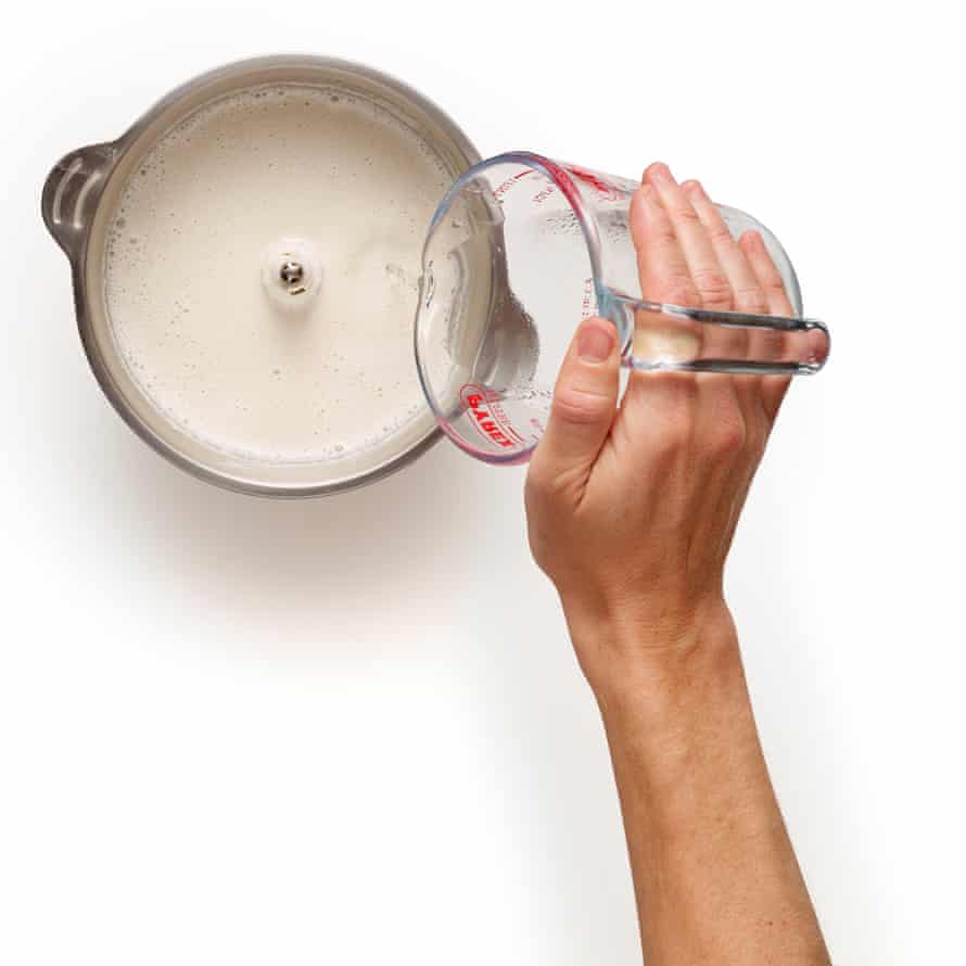 Felicity Cloake’s ajo blanco 6. Add ice-cold water and the veg.