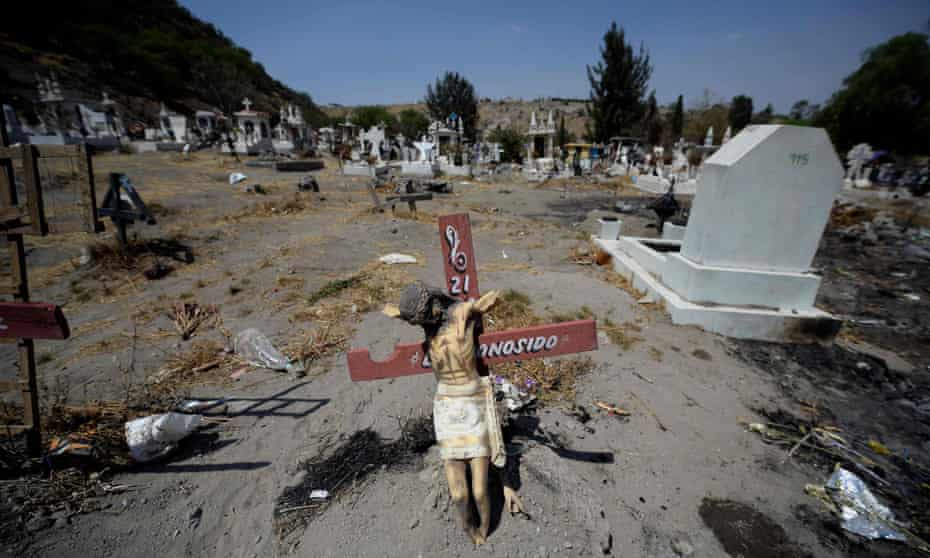 Graves in a section of a cemetery in Valle de Chalco set aside for coronavirus victims.