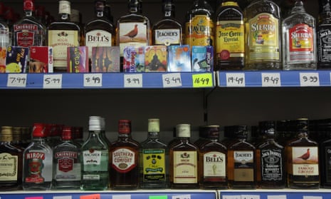 Bottles of spirits on shop shelves