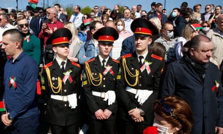 Large crowds gather for the Victory Day military parade in Minsk, Belarus.