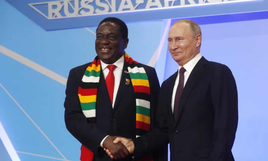 Vladimir Putin and Zimbabwean president Emmerson Mnangagwa at the Russia-Africa summit in 2019.