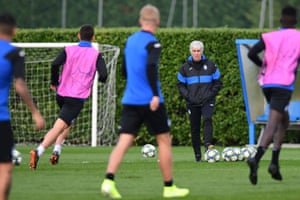 Atalanta’s head coach Gian Piero Gasperini supervises a training session before his side’s Champions League game against Manchester City in November 2019.