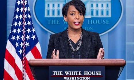 Senior adviser for public engagement Keisha Lance Bottoms speaking at White House press briefing today.