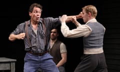 Coming out punching … Dominic West, Pierro Niel-Mee and Callum Scott Howells in A View from the Bridge at Theatre Royal Haymarket.