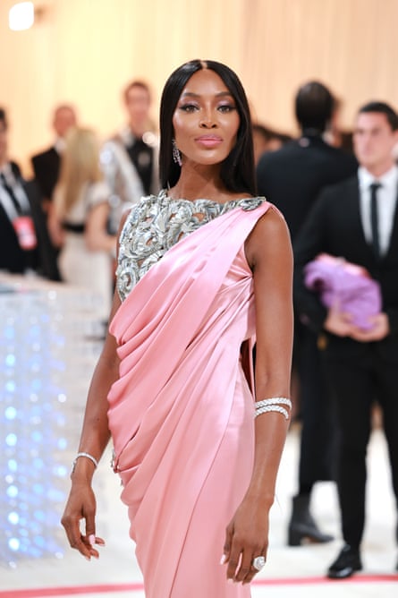 Naomi Campbell in a pink wrap dress