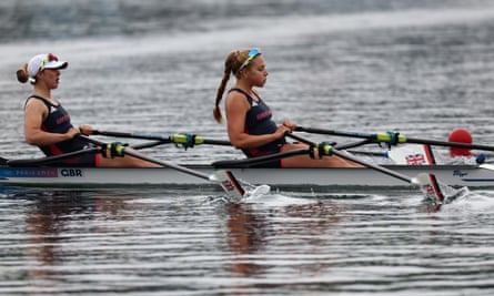 Mathilda Hodgkins Byrne and Becky Wilde rowing.