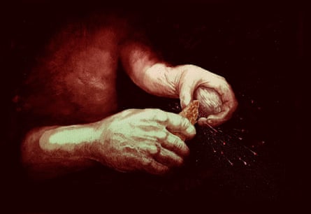 Artist’s impression of sparks from flint and pyrite.