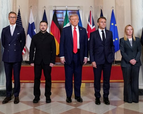 Donald Trump standing with European leaders in August.