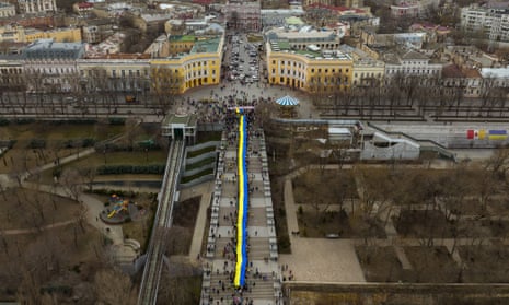 Thousands of people march through Odessa in a show of unity on Sunday, the date on which, eight years ago, more than 100 people were killed during Ukraine's Maidan revolution.  