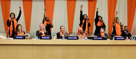 To mark the International Day for the Elimination of Violence Against Women, cast members from the musical, The Colour Purple, perform the song, “Hell No!” at the UN headquarters in New York.