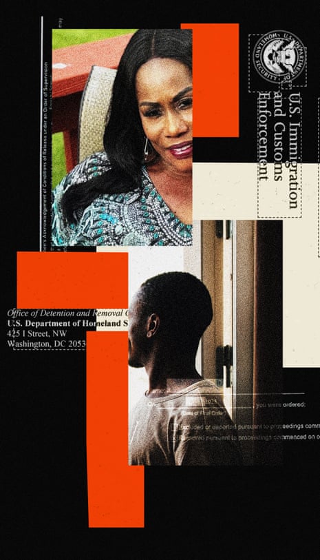 Montage of images, including of a woman and a man and official US documents
