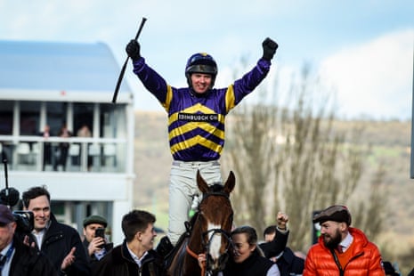 Cheltenham Festival 2023: Constitution Hill goes for glory in Champion Hurdle – live | Cheltenham Festival 3 Derek Fox on Corach Rambler celebrates after winning the Ultima Handicap.