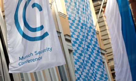 Flags fly outside the Munich venue