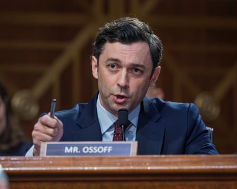 Jon Ossoff, US senator from Georgia, questions Jay Clayton, Donald Trump's pick to head the nation's intelligence agencies, as he appears for his confirmation hearing before the Senate Intelligence Committee on 15 July 2026.
