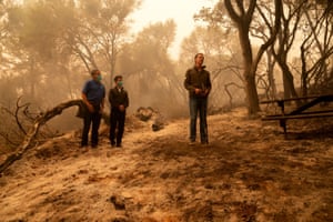 Gavin Newsom talks to the media after touring the damage from the North Complex fire outside of Oroville, California.