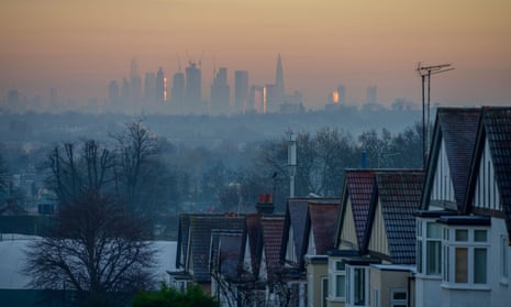 An early morning view of the City from Wimbledon, south London, in January.