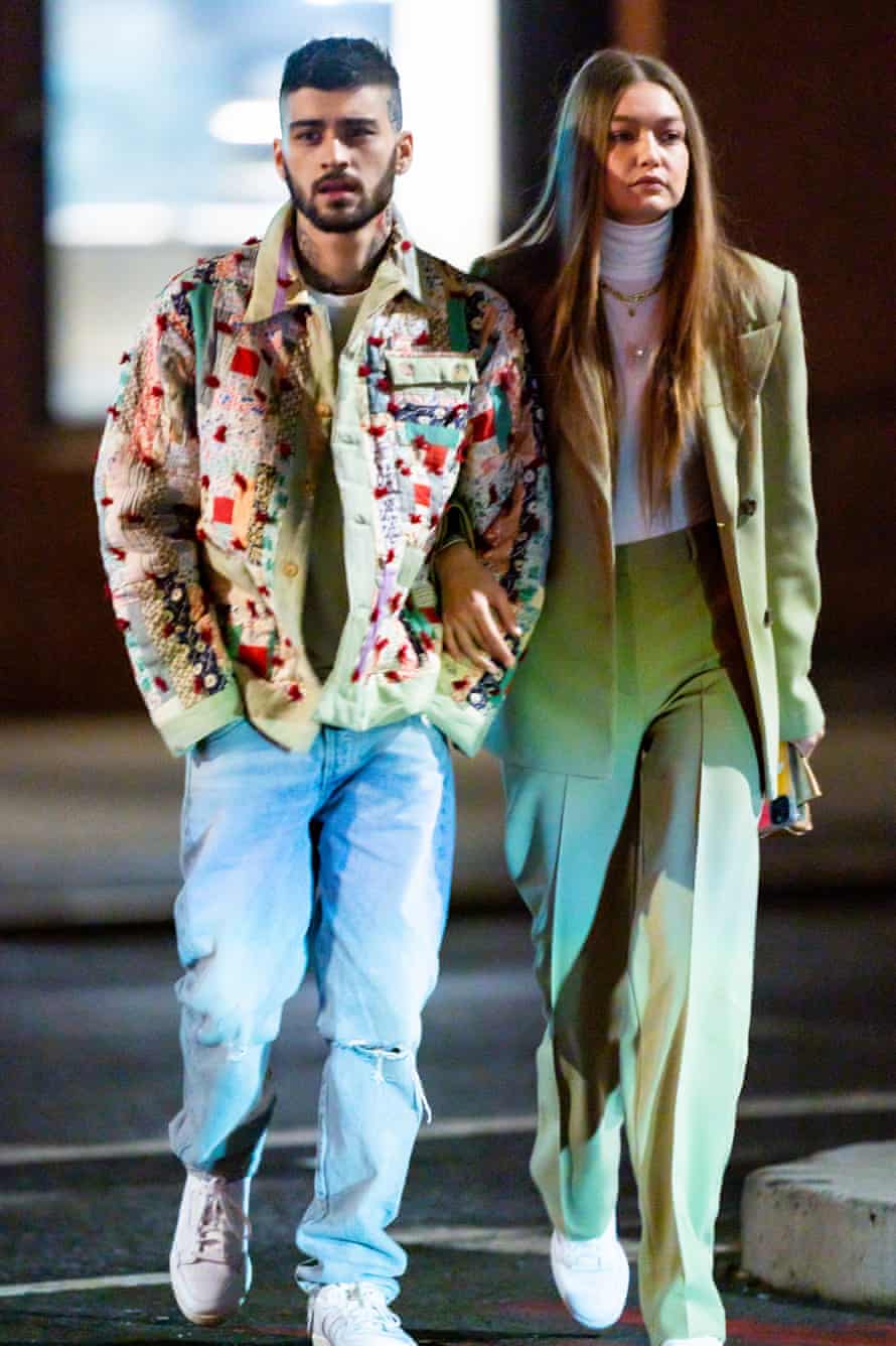 Zayn Malik wearing a Bode jacket, with Gigi Hadid.
