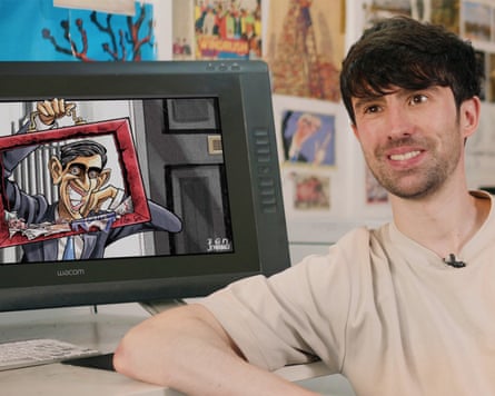 Political cartoonist Ben Jennings in his studio