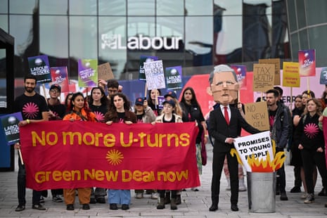 Green New Deal Rising campaigners demonstrating outside Labour conference in Liverpool in October.