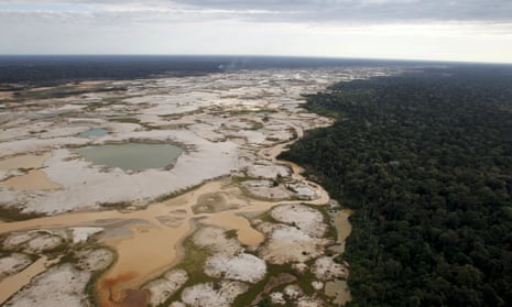 An area deforested by illegal gold mining is seen in a zone known as Mega 14 in the Peruvian southern Amazon region of Madre de Dios.