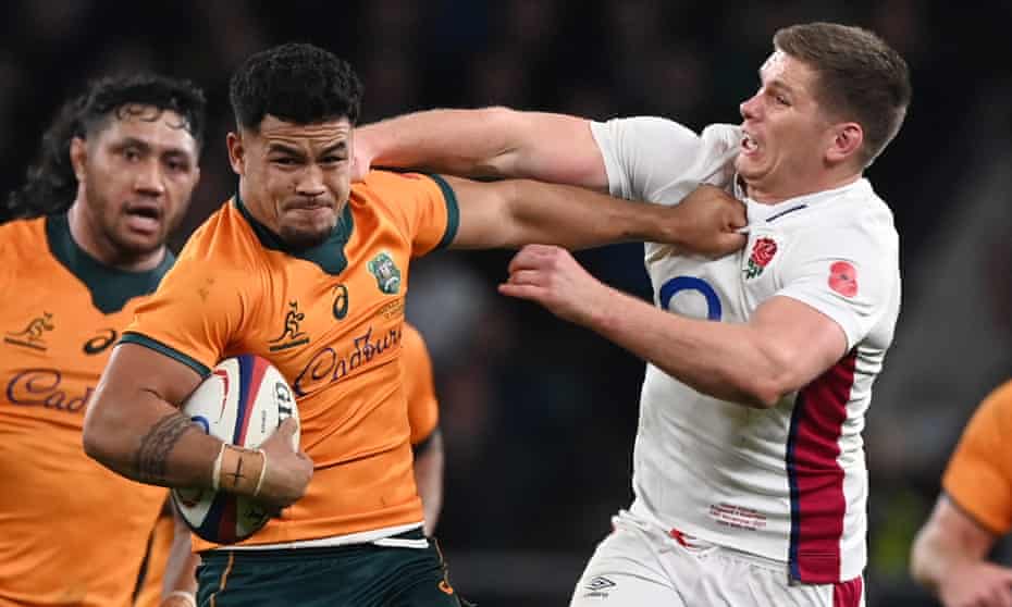 Owen Farrell clashes with Hunter Paisami