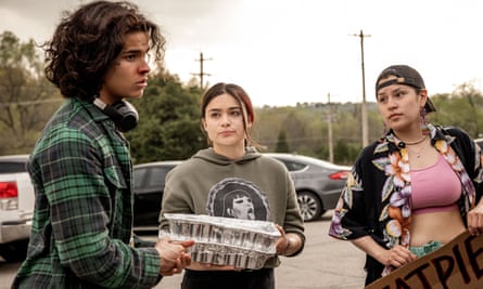 D’Pharaoh Woon-A-Tai, Devery Jacobs and Paulina Alexis in Reservation Dogs