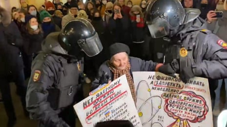 Russian pensioner 'who survived siege of Leningrad' arrested for protest against Ukraine war – video