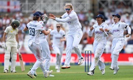 Sophie Ecclestone celebrates taking the wicket of Tahlia McGrath