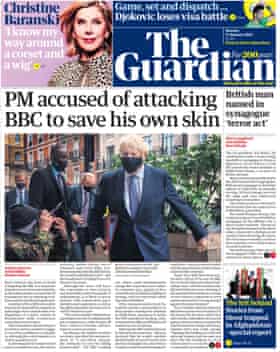Front page of the Guardian, Monday, January 17, 2022