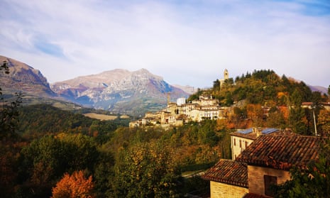 ‘At sunset it gleams pink’: the village of Montefortino.