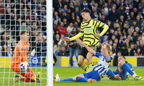 Arsenal’s Kai Havertz scores his side's second goal of the game at Brighton.