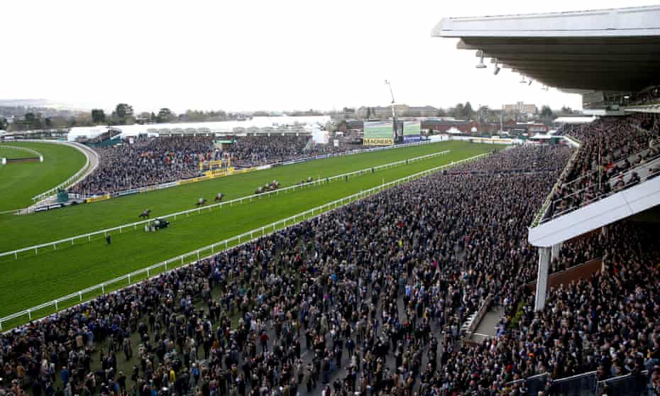 Crowded stands at the Cheltenham Festival on 13 March, 10 days before the lockdown began.