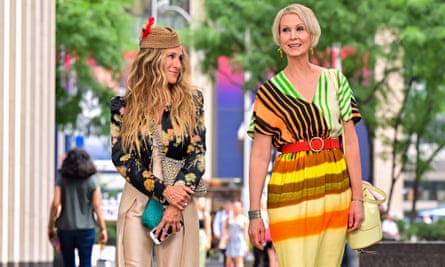 Sarah Jessica Parker and Cynthia Nixon are seen on the set of “And Just Like That...”