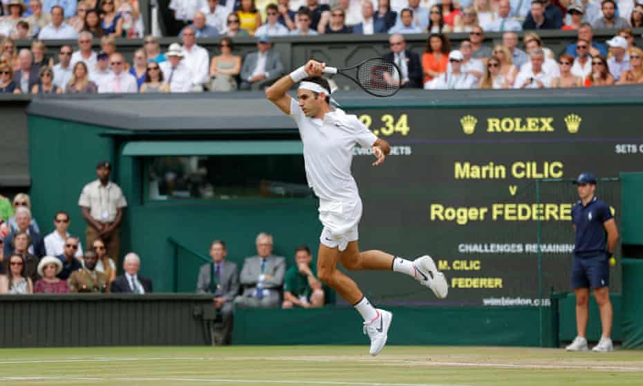 Roger Federer during the men’s singles final against Marin Cilic on Centre Court at Wimbledon 2017.