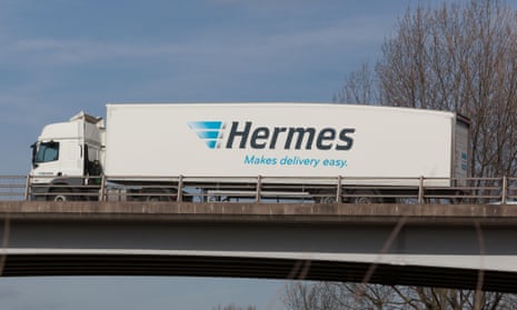 A Hermes truck travelling through the Midlands in the UK
