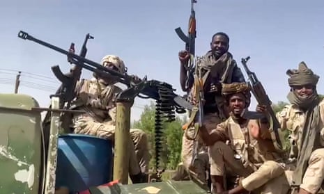 A video still of fighters from the Sudanese paramilitary Rapid Support Forces in the East Nile district of greater Khartoum on 23 April.