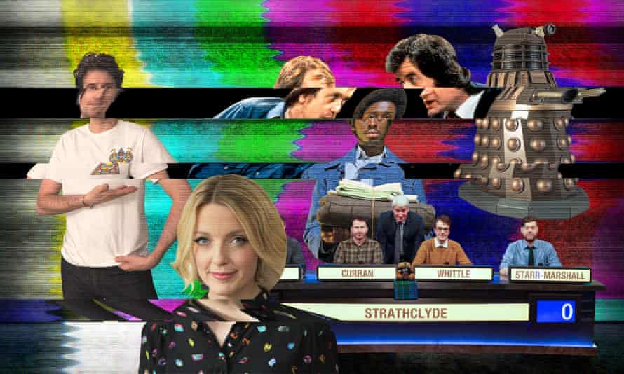 Illustration by Guardian Design showing Lauren Laverne, University Challenge and Doctor Who.
