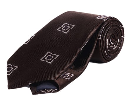 A brown Moss tie with purple pattern.