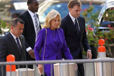 First lady Jill Biden arrives at the federal court on the opening day of trial of Hunter Biden, son of U.S. President Joe Biden, on criminal gun charges in Wilmington, Delaware, U.S., June 3, 2024.