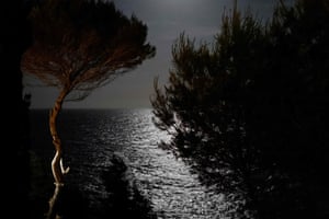 The supermoon lights the Mediterranean, seen from Roca Llisa on the Spanish Island of Ibiza