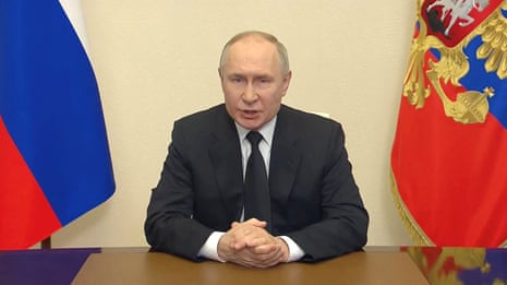 A still image from Putin’s television address on the Crocus City Hall attacks.