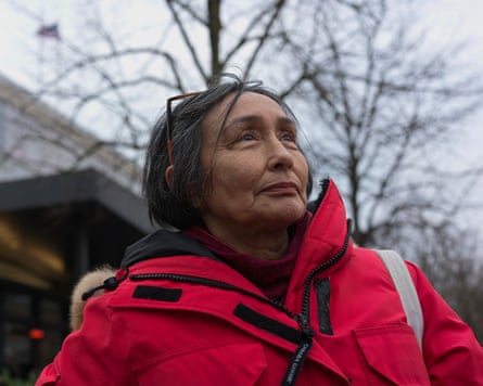 Linea Obbekjær in a red jacket