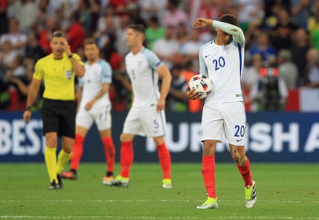Dele Alli looks dejected and England’s defence looks a shambles.