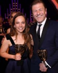Molly Windsor with her leading actress award and Sean Bean with his leading actor Bafta