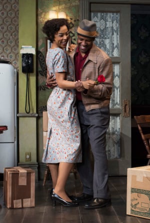 Okonedo and Denzel Washington as Ruth and Walter Younger in A Raisin in the Sun by Lorraine Hansberry at the Ethel Barrymore theatre in New York, 2014. Okonedo won a Tony award for her performance